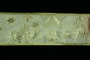 2.5 Inch Gold Wired Christmas Ribbon, Metallic Gold Jacquard Snowflake Pattern, 25 Yards (Lot of 1 Spool) SALE ITEM